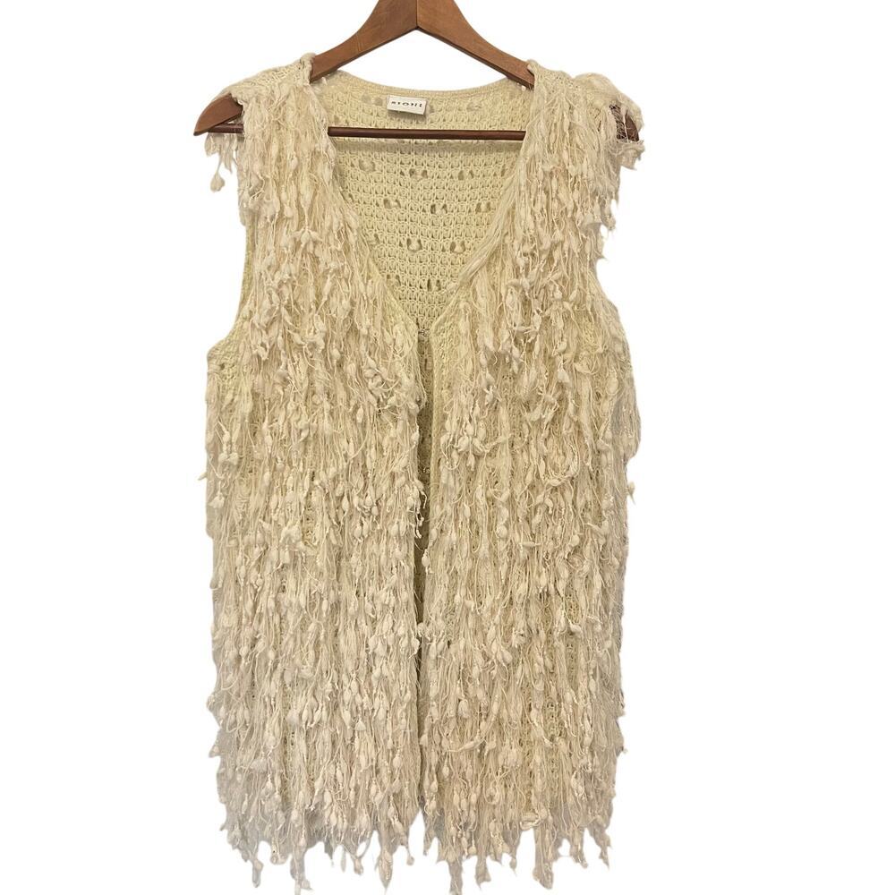 SIONI Women's Shaggy Fringe Bohemian Cream Vest